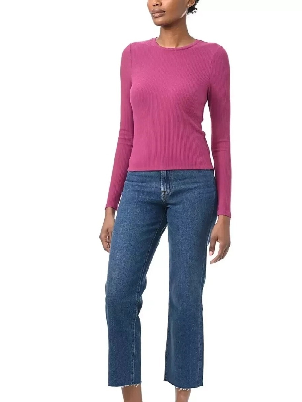Splendid Women's Long Sleeve Ribbed Crew - Raspberry Pink